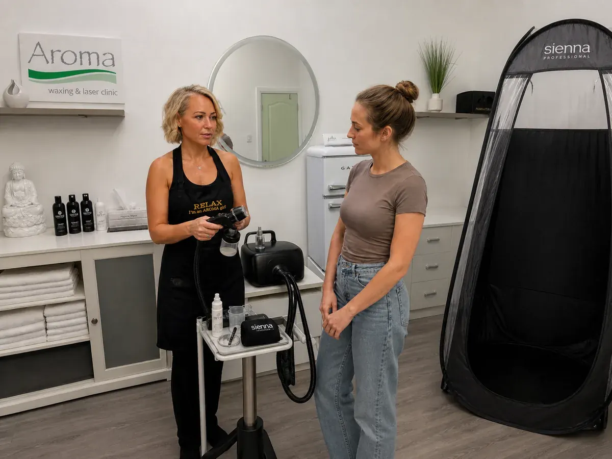 Spray tan consultation at Aroma Yonge and Davisville Midtown Toronto